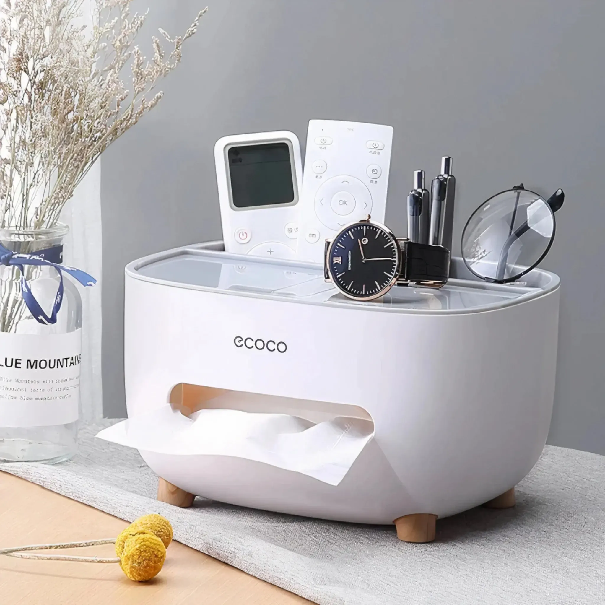 Ecoco Tissue Box with Storage Drawer – Desk Organizer - Image 2