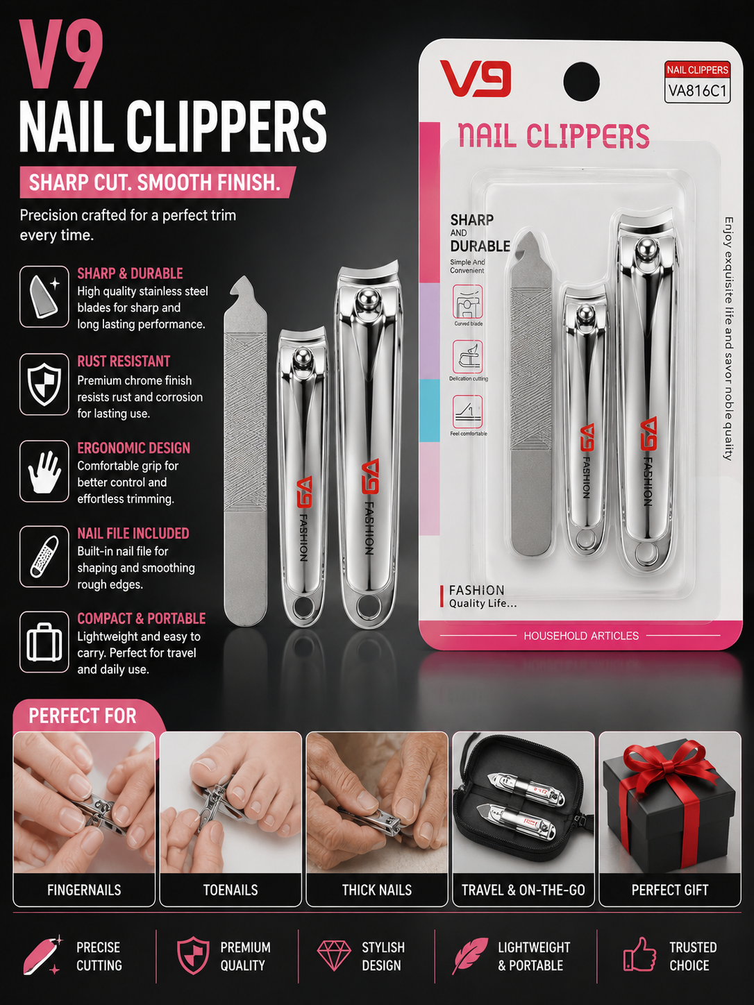 V9 Nail Clipper Set – Stainless Steel