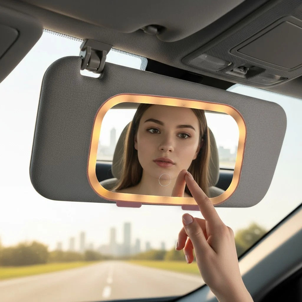 Car Sun Visor Makeup Mirror with LED