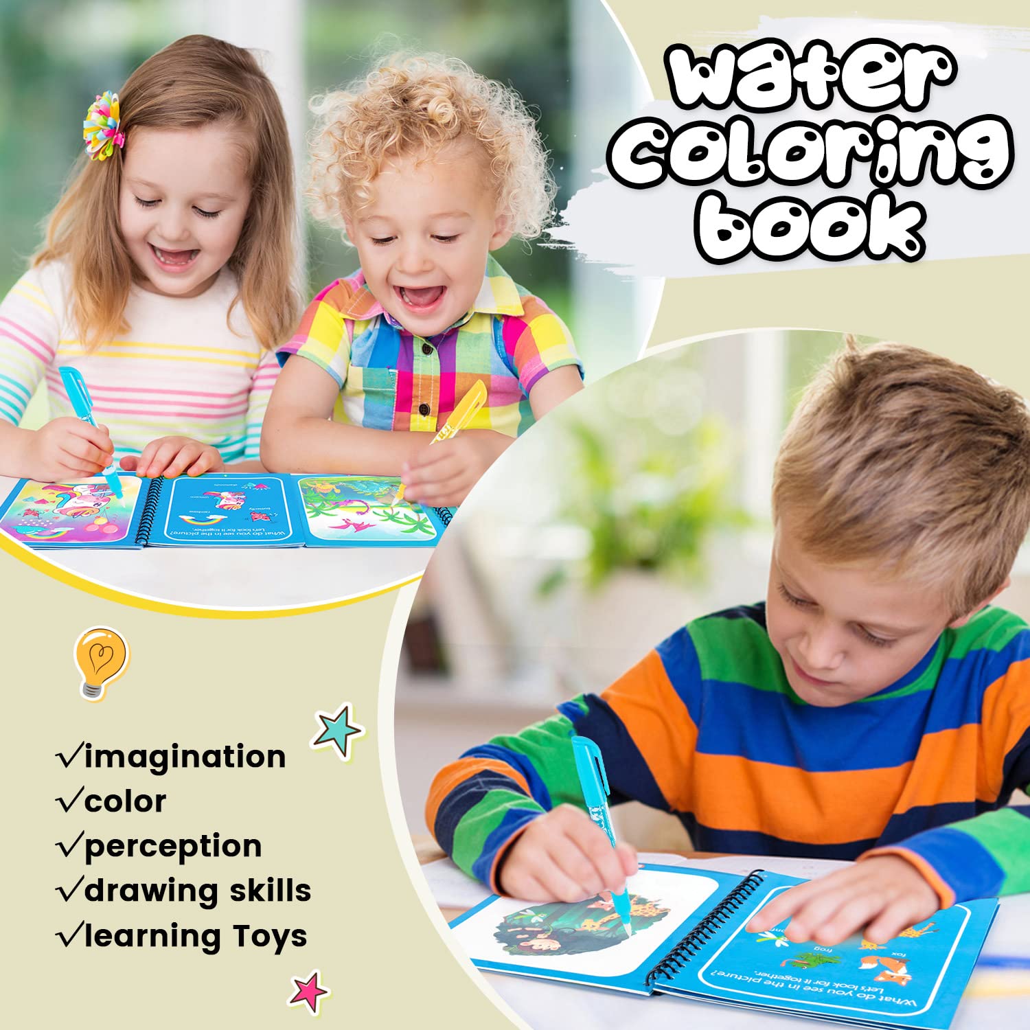 Magic Water Colouring Book with Water Pen (Random Book) - Image 2