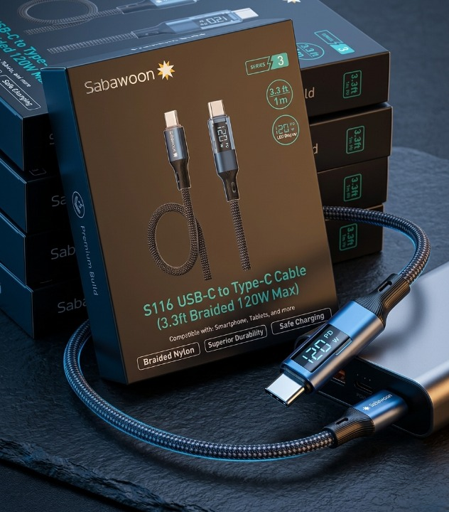 120W Digital Display Fast Charging Cable – Braided - Image 3