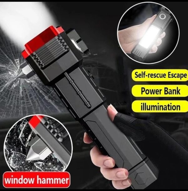 High-Power LED Rechargeable Torch with Emergency Hammer & Power Bank - Image 4