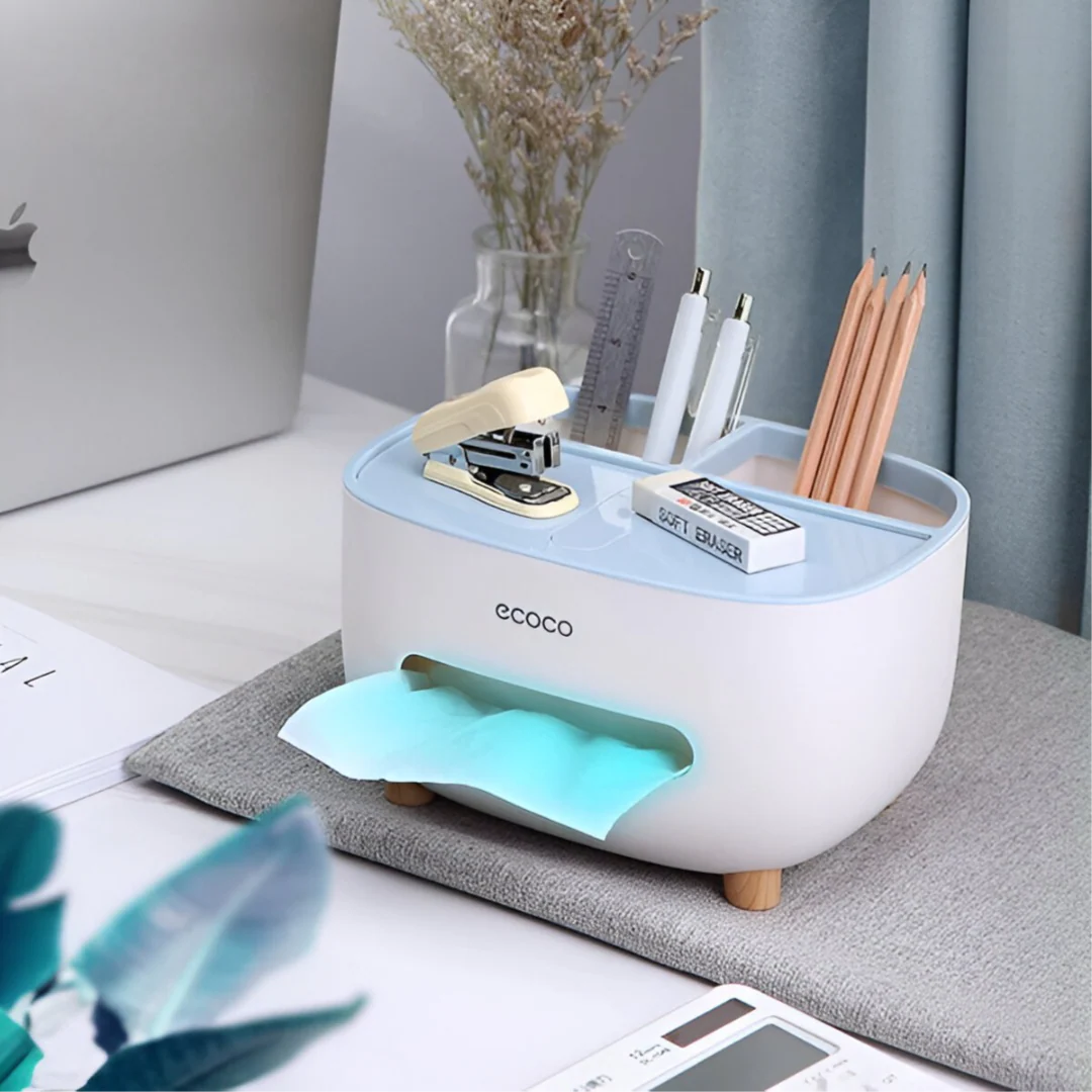 Ecoco Tissue Box with Storage Drawer – Desk Organizer - Image 4