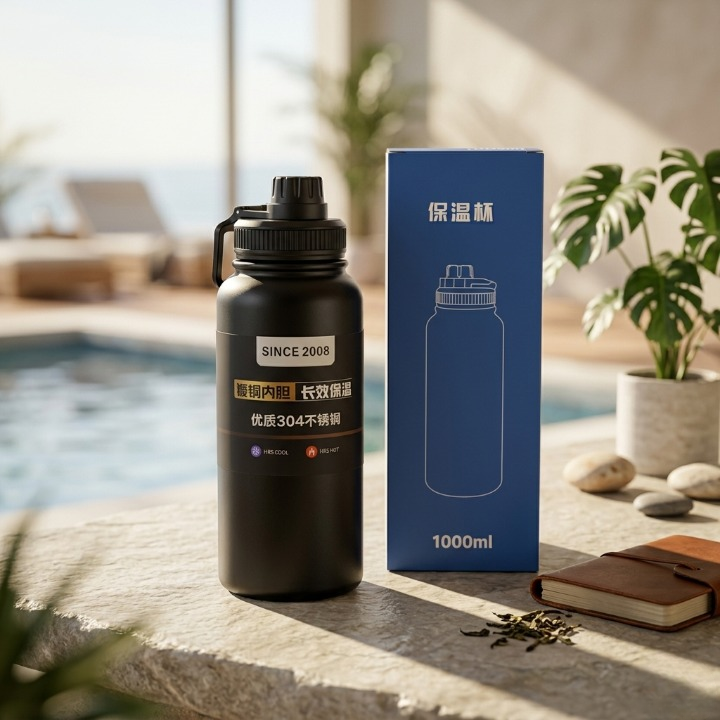 1000ml Matte Black Vacuum Insulated Steel Water Bottle - Image 2