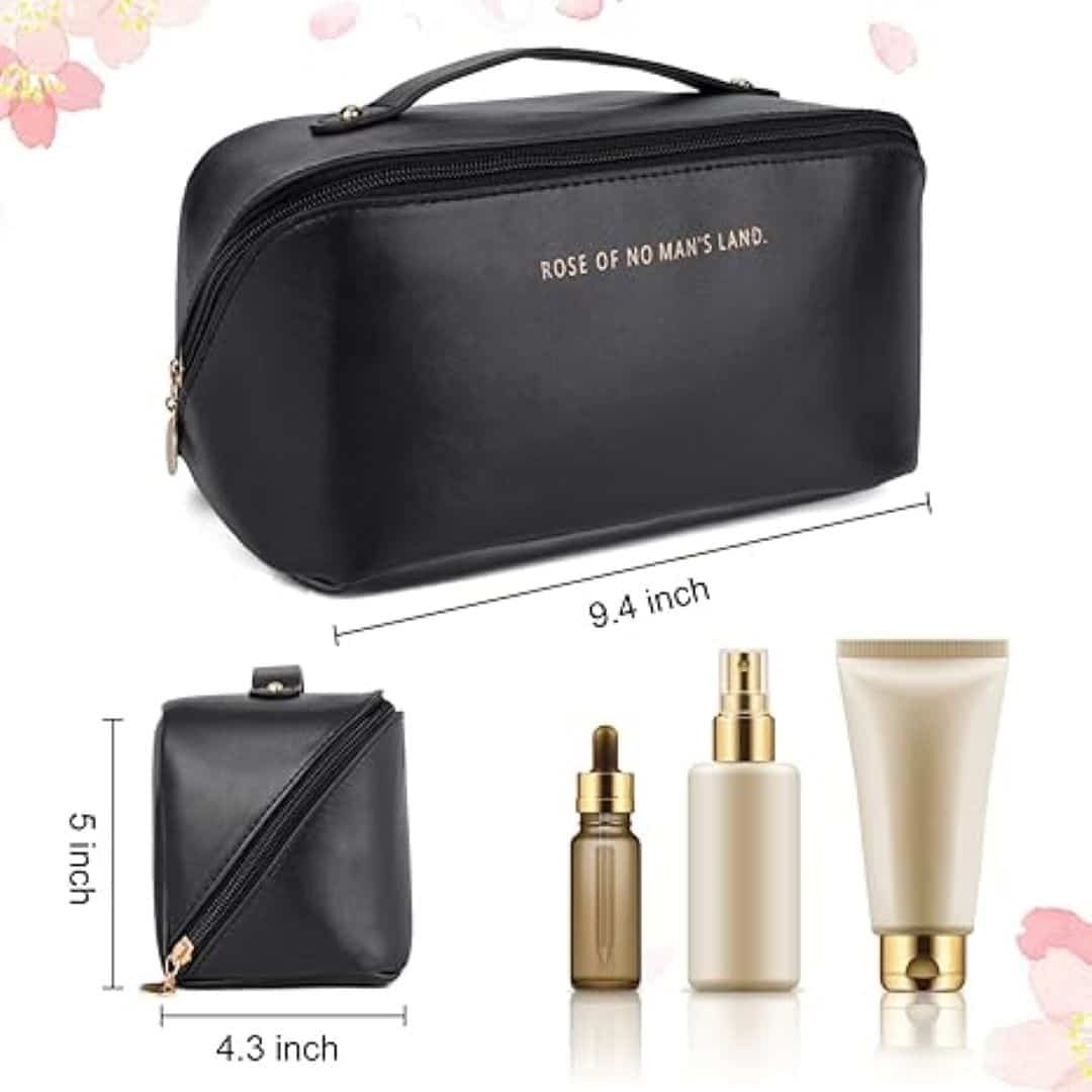 Large Leather Travel Cosmetic Bag – Zipper Organizer - Image 3