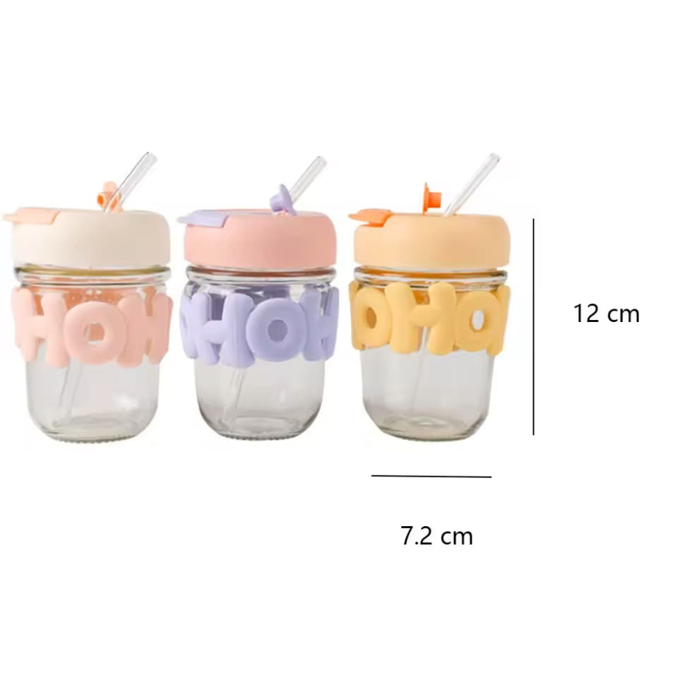 Pearl Handle Glass Water Bottle with Straw
