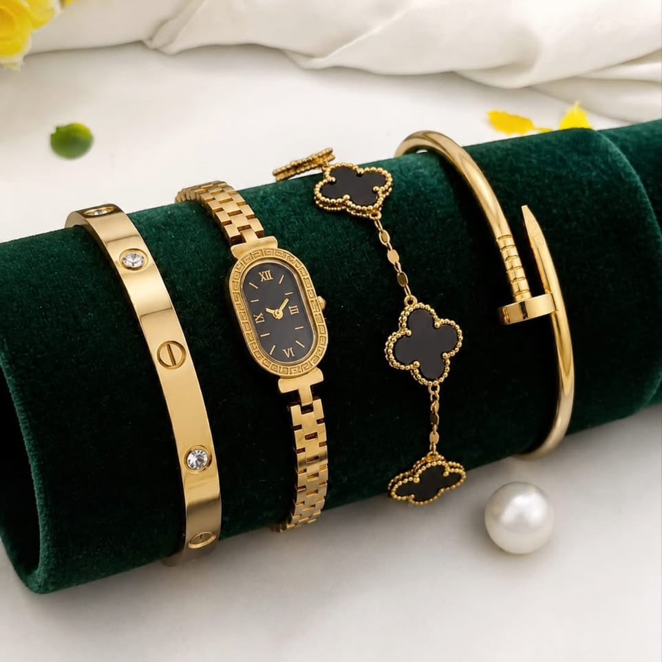 Stainless Steel 4 Piece Bracelet & Watch Set