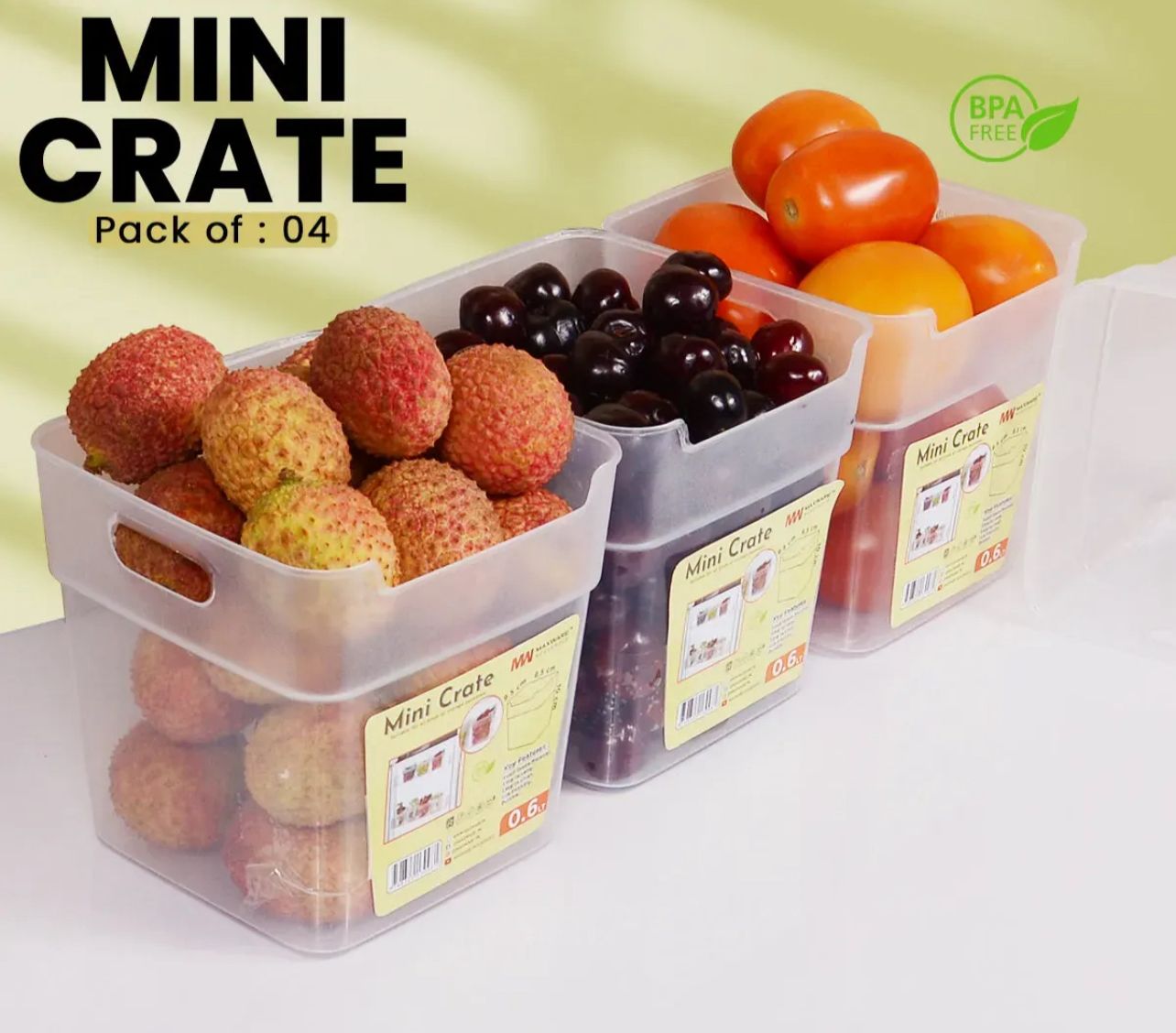 4-Piece Refrigerator Storage Crate Set – 0.6L Each - Image 3