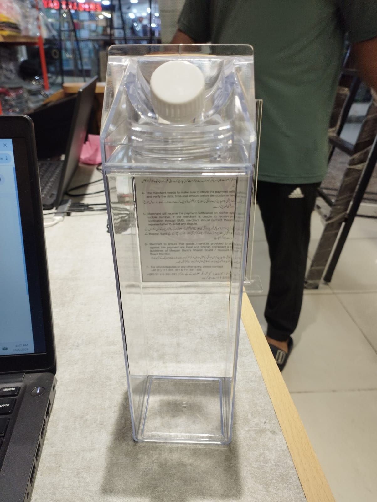 Transparent Acrylic Water Bottle 1 Litre
