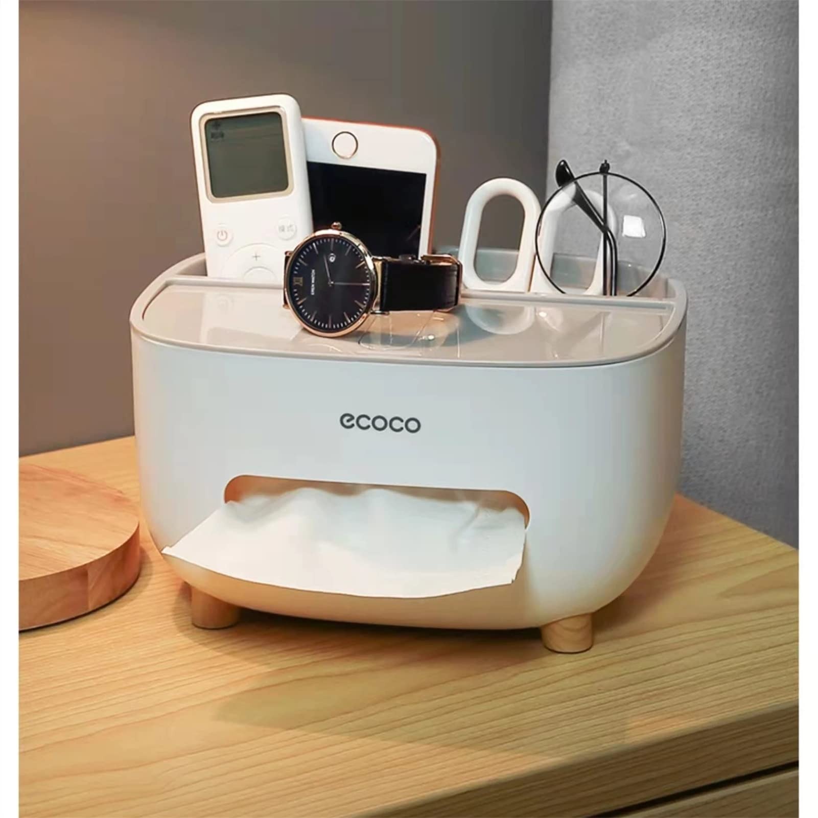 Ecoco Tissue Box with Storage Drawer – Desk Organizer