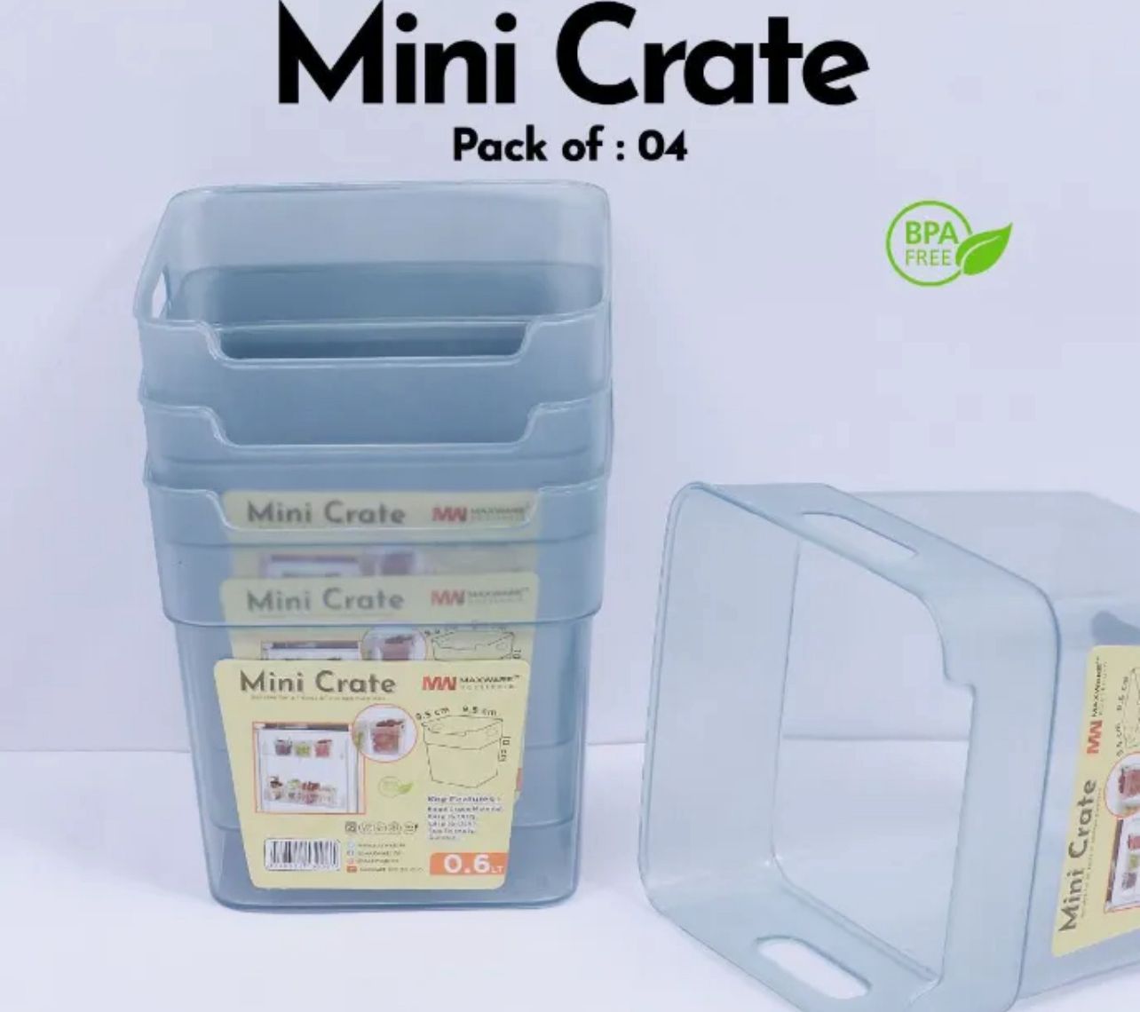 4-Piece Refrigerator Storage Crate Set – 0.6L Each - Image 2