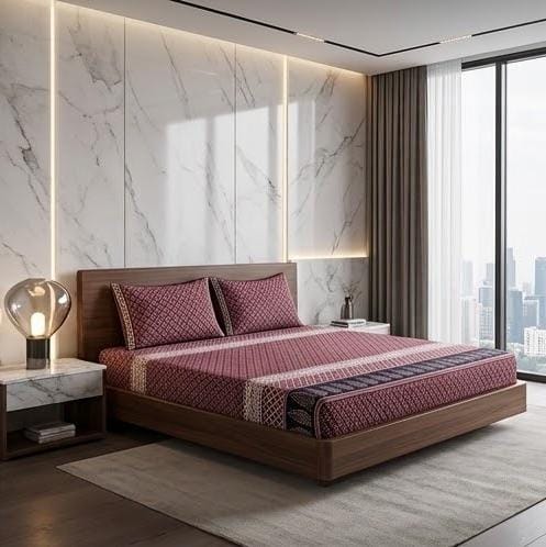 3D Crystal Cotton 3-Piece Double Bedsheet Set with 2 Pillow Covers - Image 3