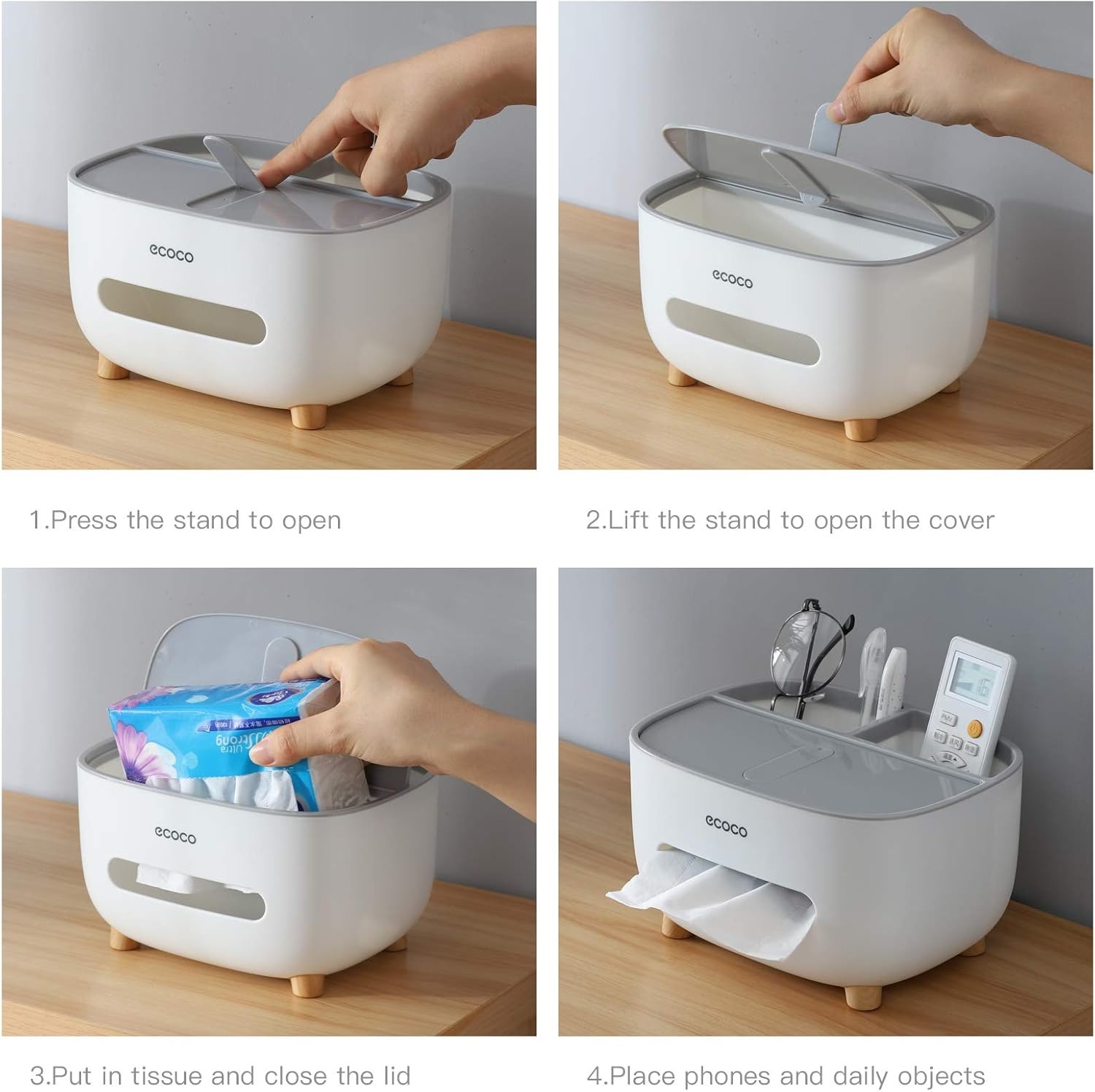Ecoco Tissue Box with Storage Drawer – Desk Organizer - Image 3