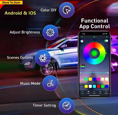 RGB Car Ambient Light – 48 LED Bluetooth