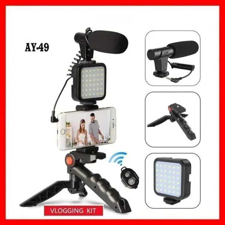AY-49 Vlogger Kit – Mic, LED Light, Tripod & Remote